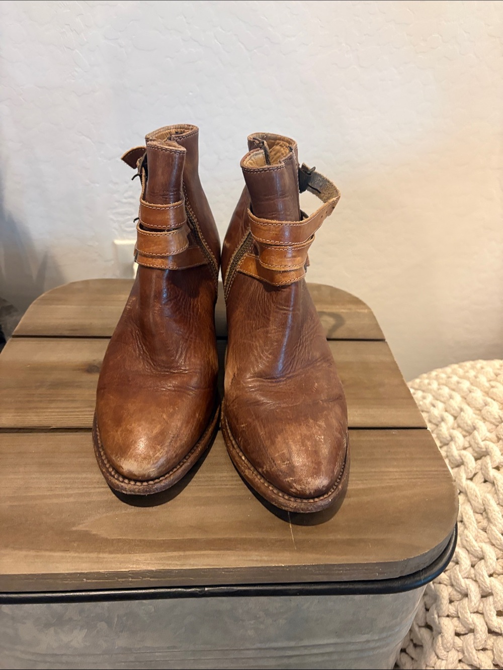 Bed Stu Brown Leather Ankle Strap Booties